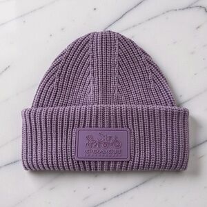 Coach Patch Rib Knit Wool Blend Beanie In Violet Orchard NWT